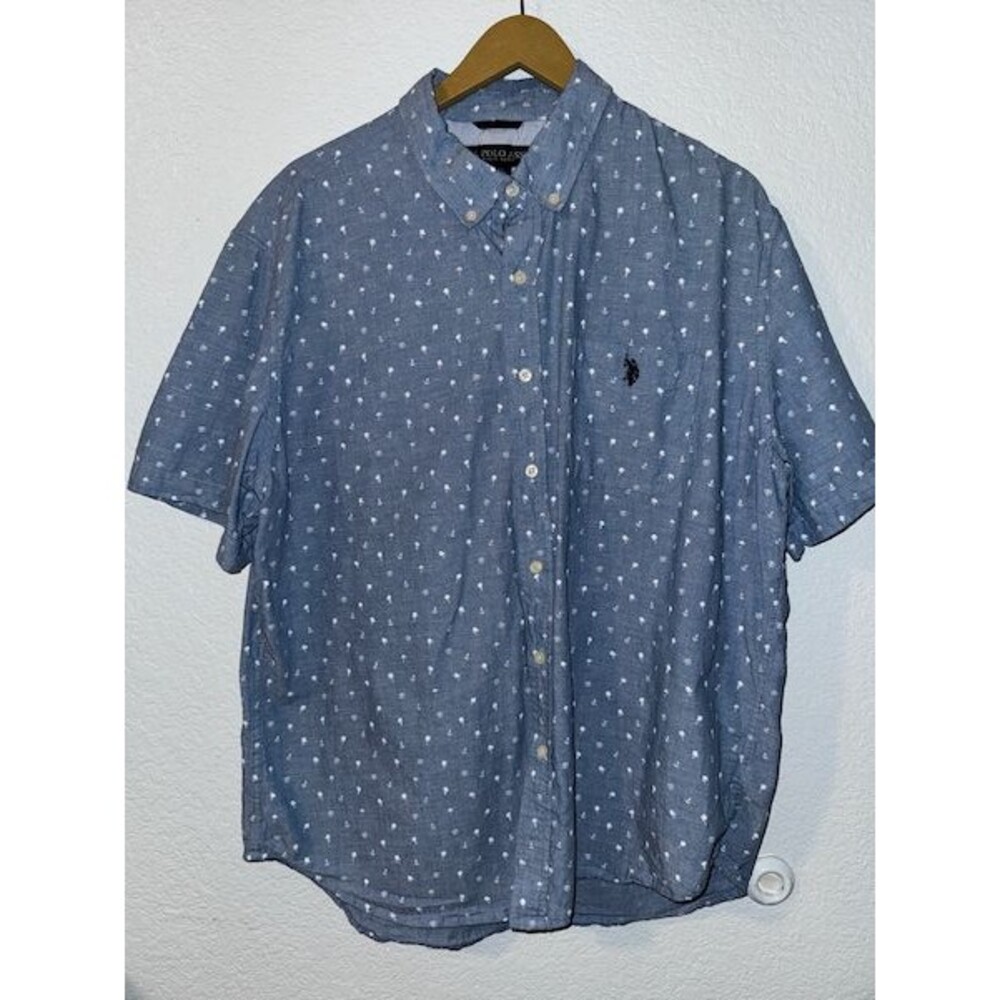 U.S. Polo Assn Shirt Mens XL Blue Nautical Print Short Sleeve Button Down